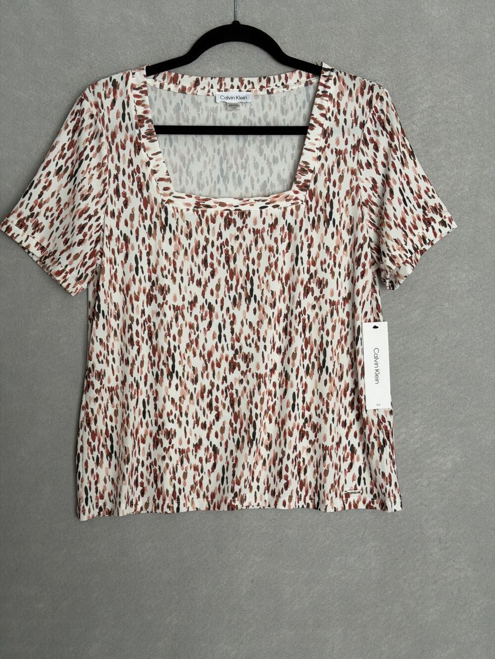 Calvin Klein Square Neck Top Abstract Print Women's Small NEW